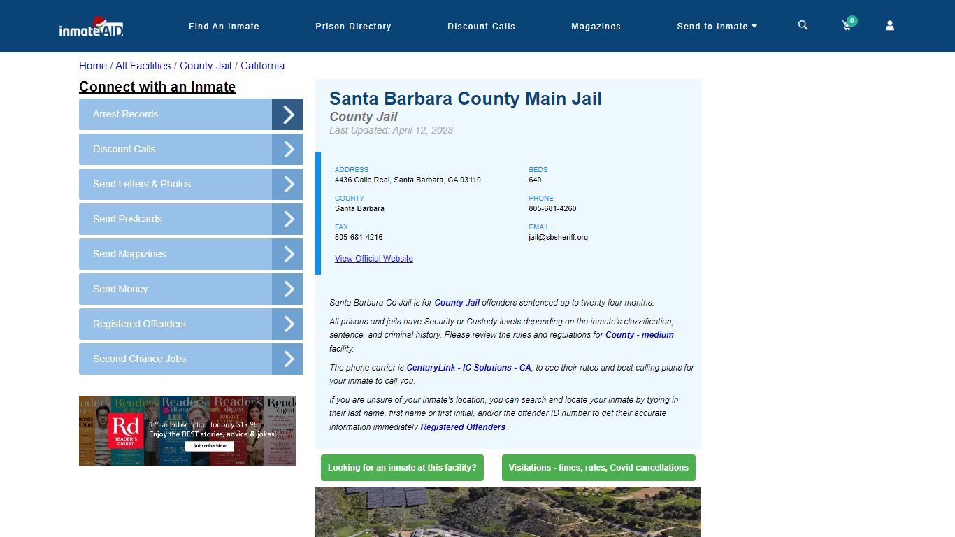 Santa Barbara County Main Jail - Inmate Locator - Santa Barbara, CA