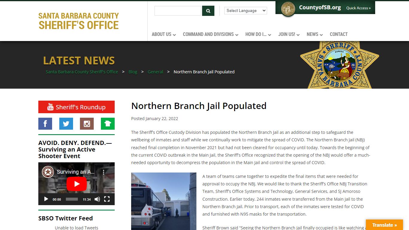 Northern Branch Jail Populated - Santa Barbara County Sheriff's Office